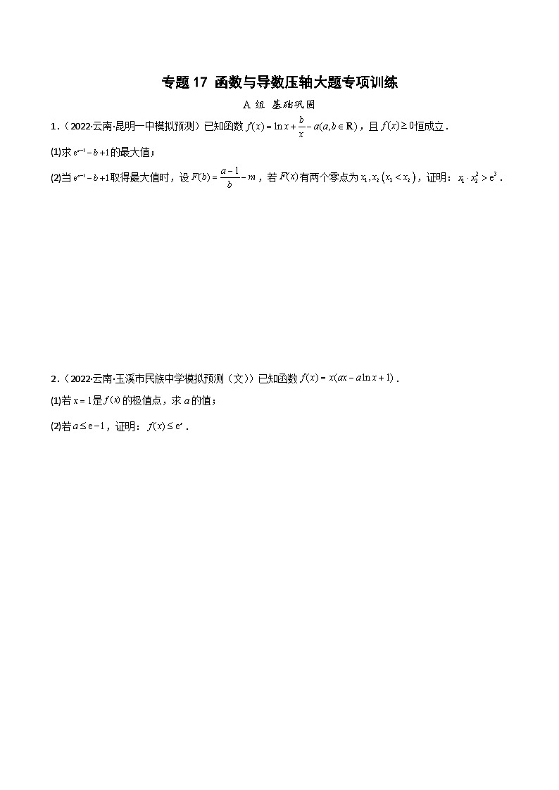 新高考数学二轮复习导数专项练习专题17 函数与导数压轴大题专题训练（学生版） 第1页