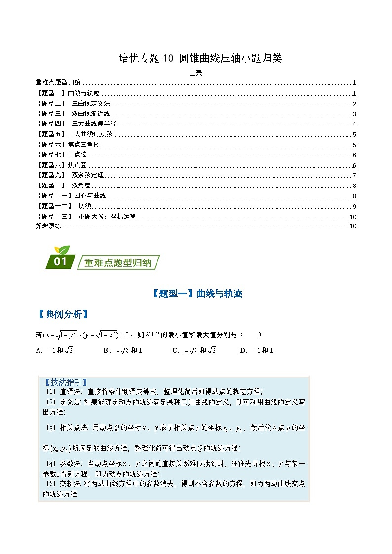 新高考数学三轮冲刺练习培优专题10 圆锥曲线压轴小题归类（原卷版）第1页