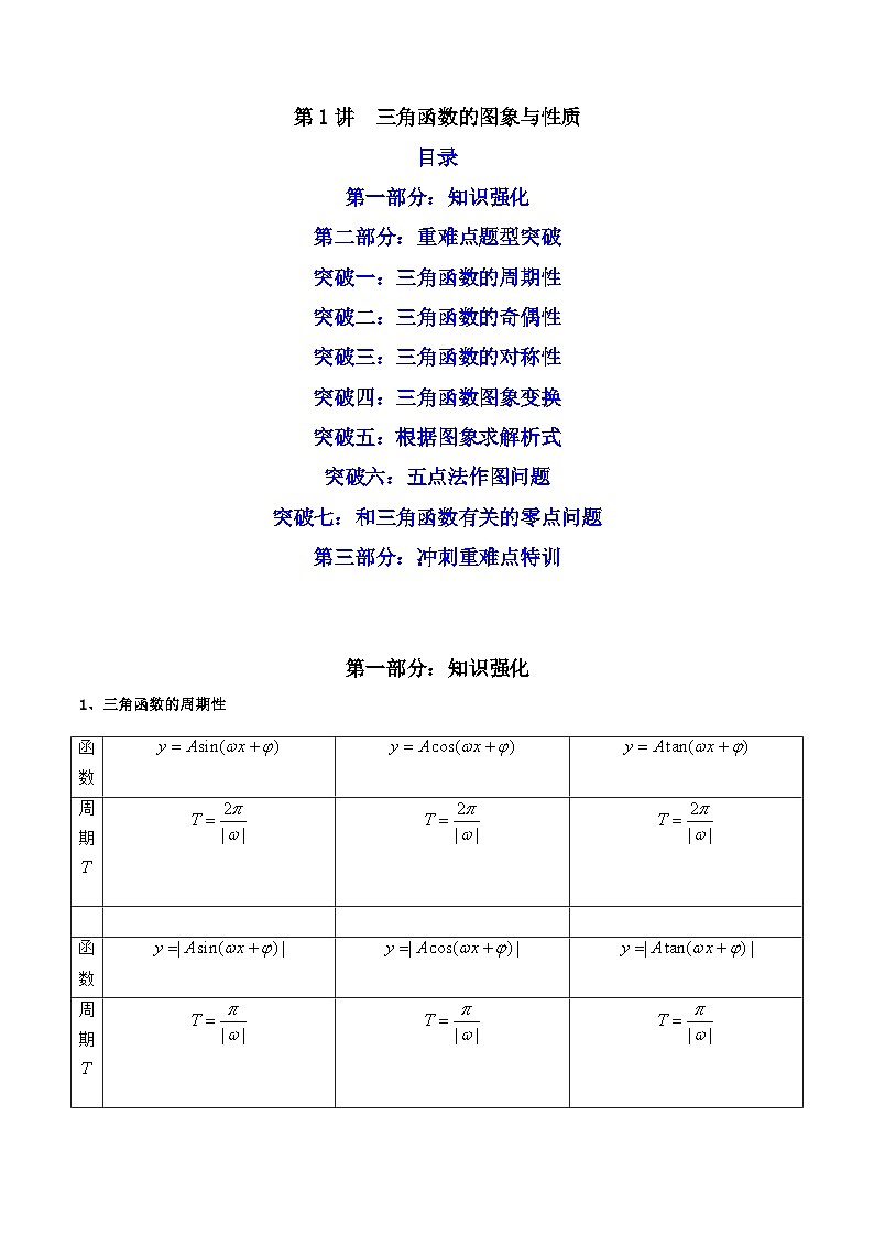 新高考数学二轮复习核心专题讲练第1讲 三角函数的图象与性质 (解析版）第1页