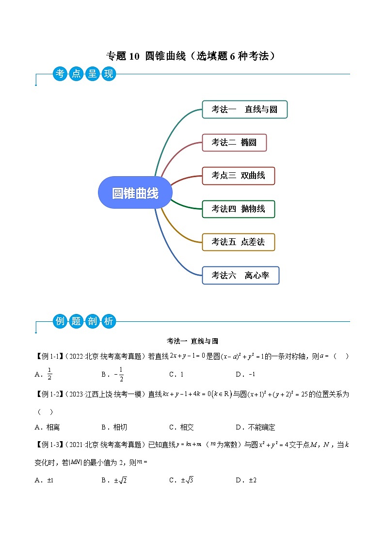 新高考数学二轮复习考法分类训练专题10 圆锥曲线（选填题6种考法）（原卷版）第1页