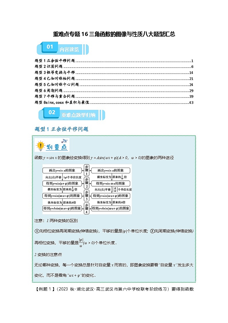 新高考数学二轮复习重难点题型突破练习专题16 三角函数的图像与性质八大题型汇总（解析版）第1页