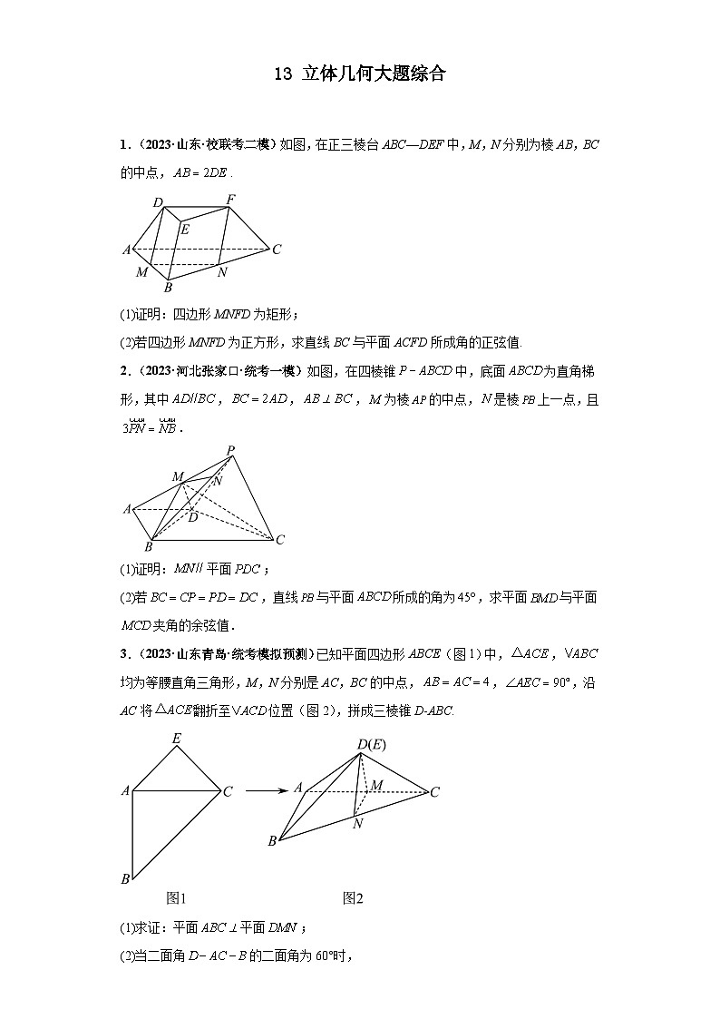 新高考数学三轮复习考前冲刺练习13 立体几何大题综合（原卷版）第1页
