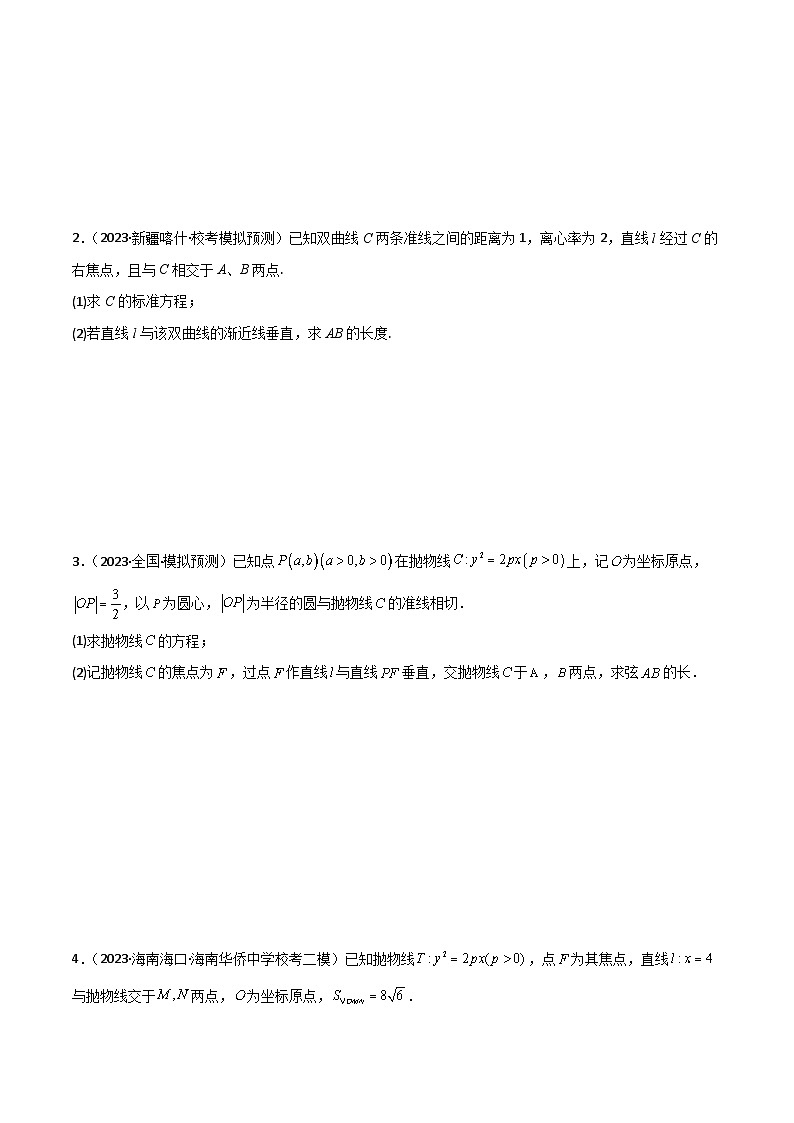 新高考数学一轮复习重难点练习12圆锥曲线中的弦长与面积问题（2种考法）（原卷版）第3页