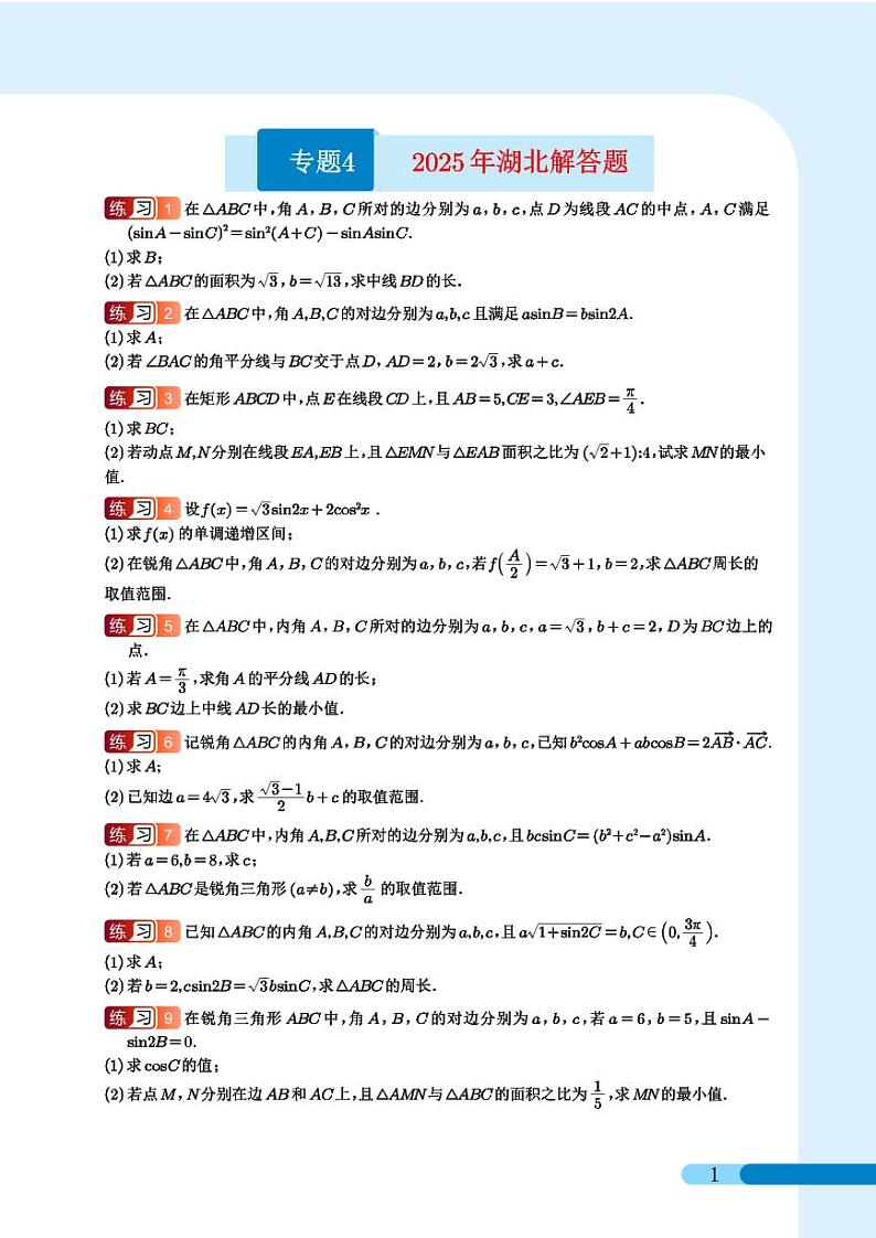 2025年湖北解答题（学生版）第1页