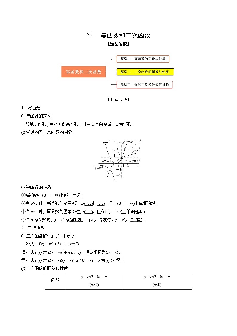 新高考数学一轮复习考点题型训练 2.4幂函数和二次函数（精讲）（解析版）第1页