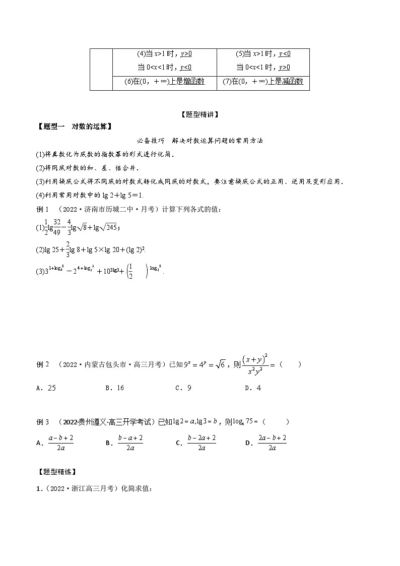 新高考数学一轮复习考点题型训练 2.6对数和对数函数（精讲）（原卷版）第2页