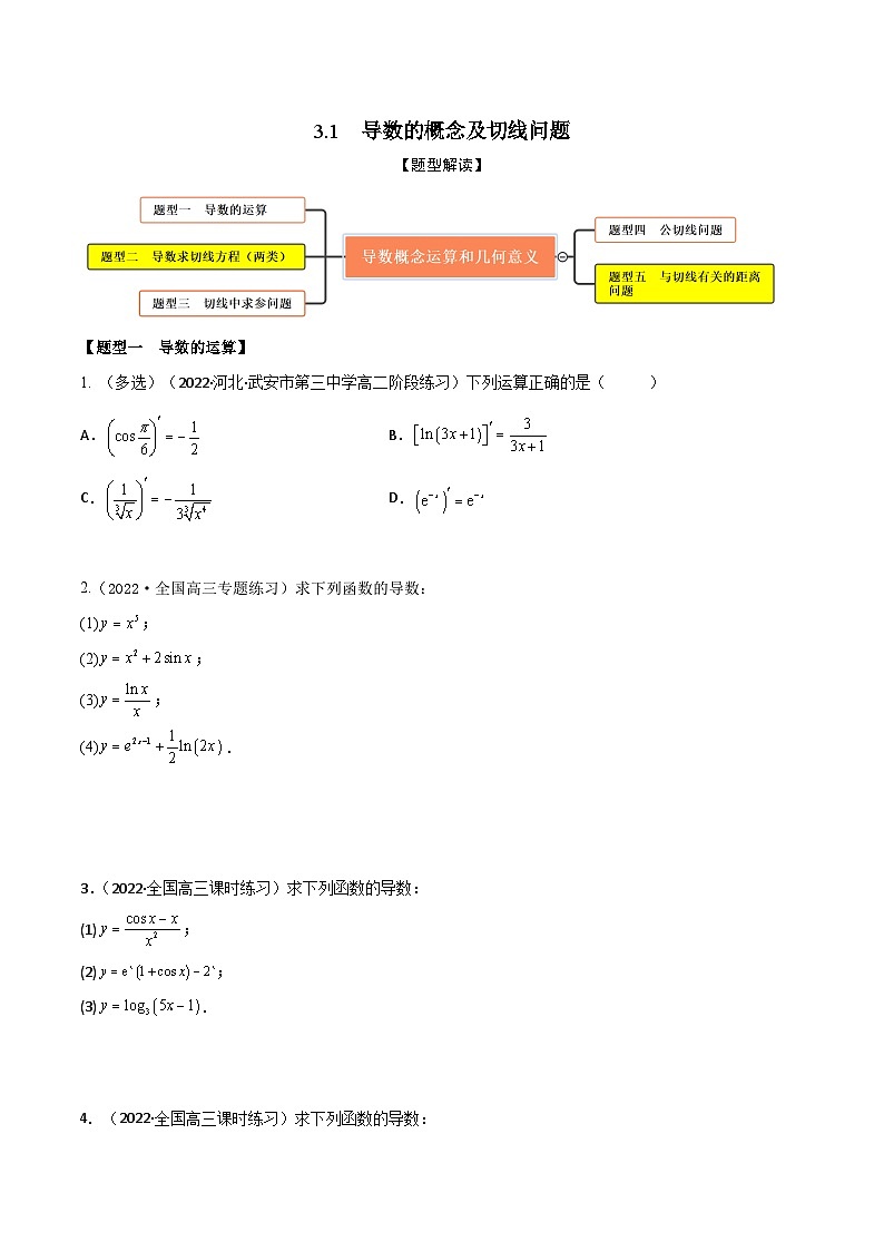 新高考数学一轮复习考点题型训练 3.1导数的概念及切线问题（精练）（原卷版）第1页