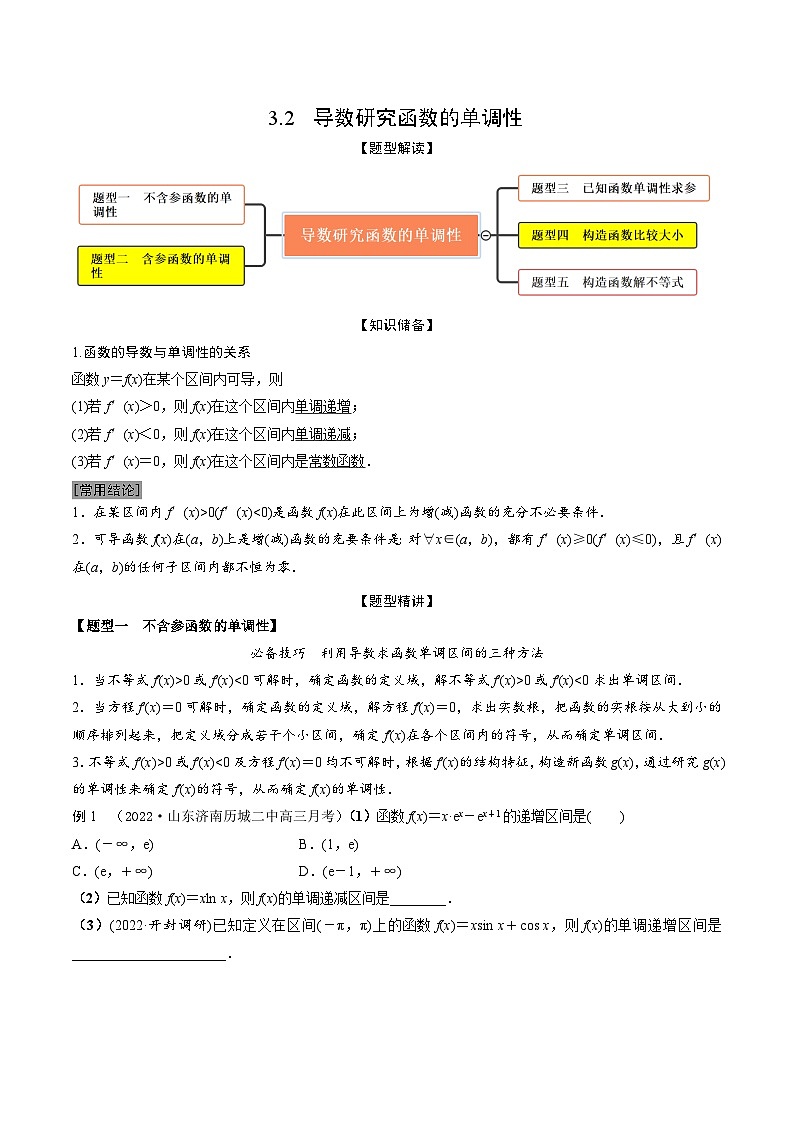 新高考数学一轮复习考点题型训练 3.2导数研究函数的单调性（精讲）（原卷版）第1页