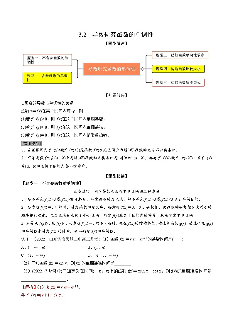 新高考数学一轮复习考点题型训练 3.2导数研究函数的单调性（精讲）（解析版）第1页