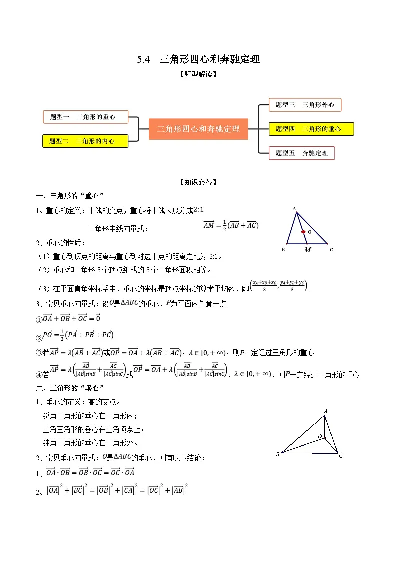 新高考数学一轮复习考点题型训练 5.4三角形四心和奔驰定理（精讲）（原卷版）第1页