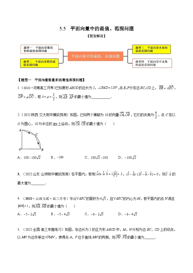 新高考数学一轮复习考点题型训练 5.5平面向量中的最值、范围问题（精练）（原卷版）第1页
