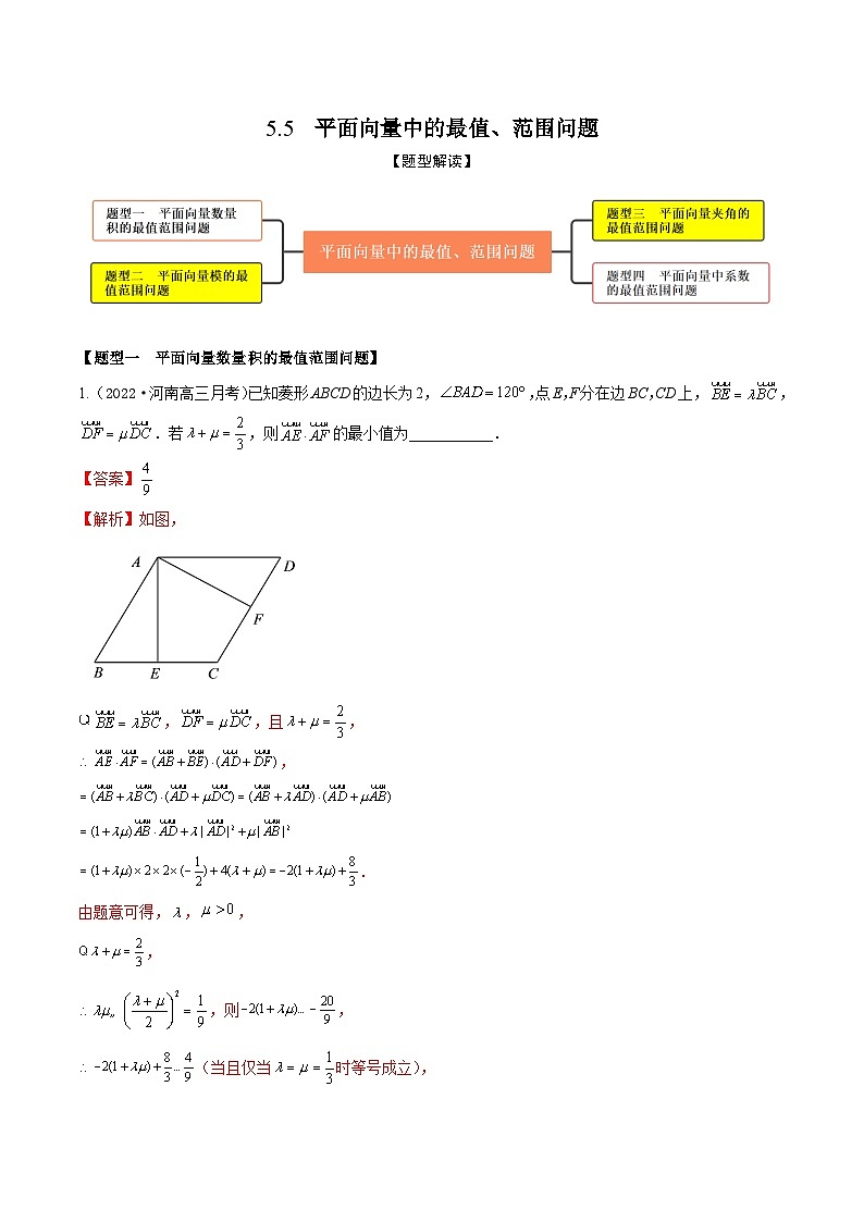 新高考数学一轮复习考点题型训练 5.5平面向量中的最值、范围问题（精练）（解析版）第1页