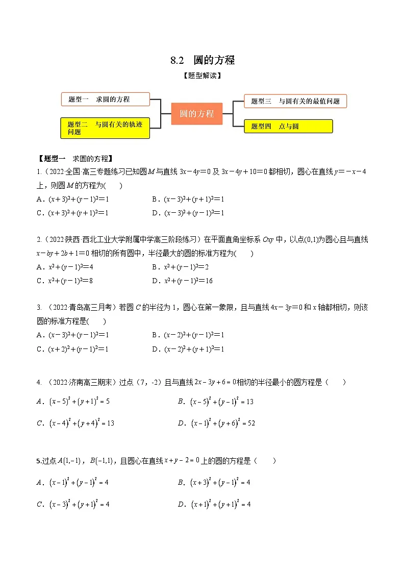 新高考数学一轮复习考点题型训练 8.2圆的方程（精练）（原卷版）第1页
