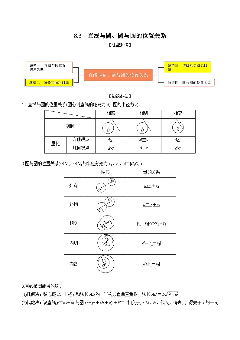 新高考数学一轮复习考点题型训练 8.3直线与圆、圆与圆的位置关系（精讲）（原卷版）第1页