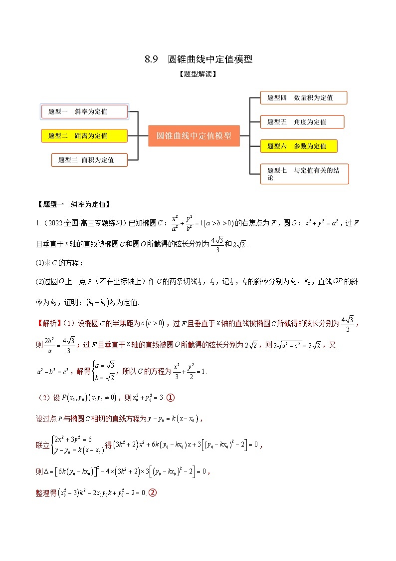 新高考数学一轮复习考点题型训练 8.9圆锥曲线中定值模型（精练）（解析版）第1页