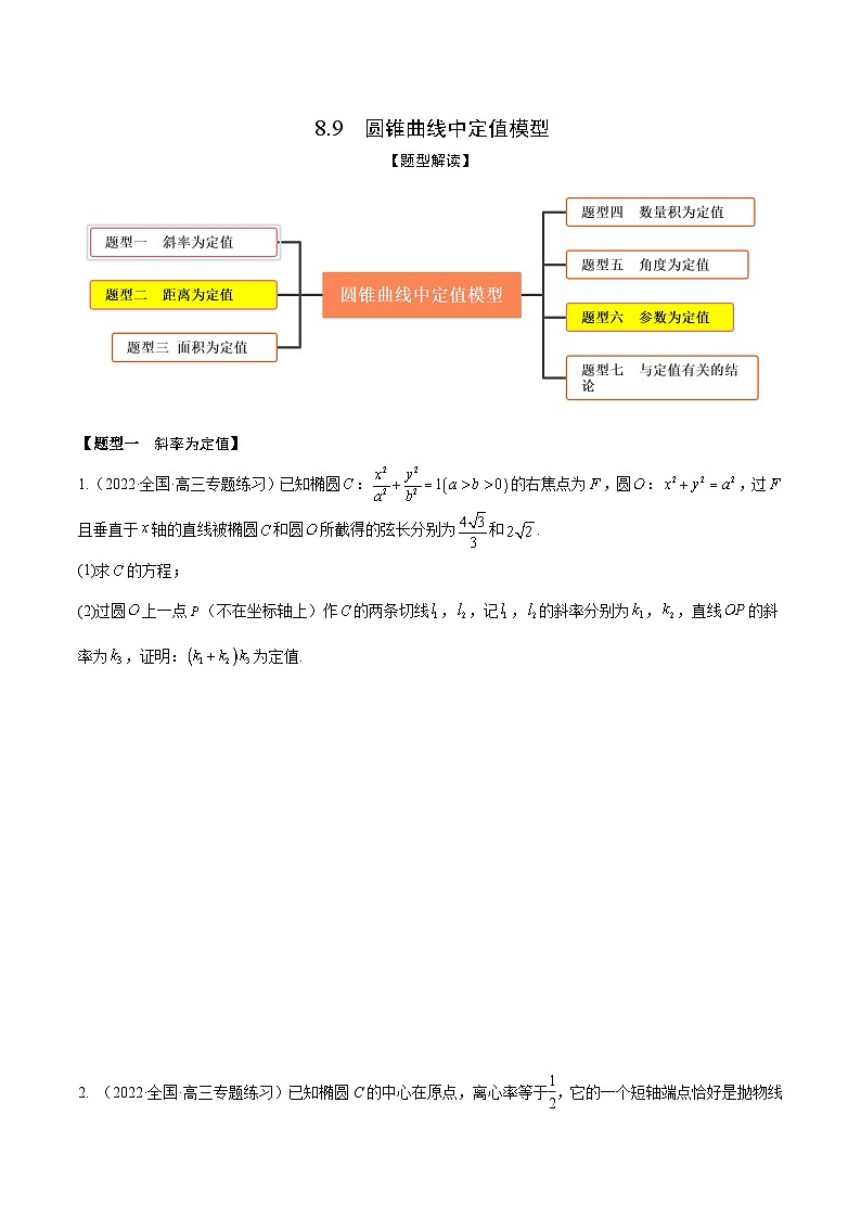 新高考数学一轮复习考点题型训练 8.9圆锥曲线中定值模型（精练）（原卷版）第1页