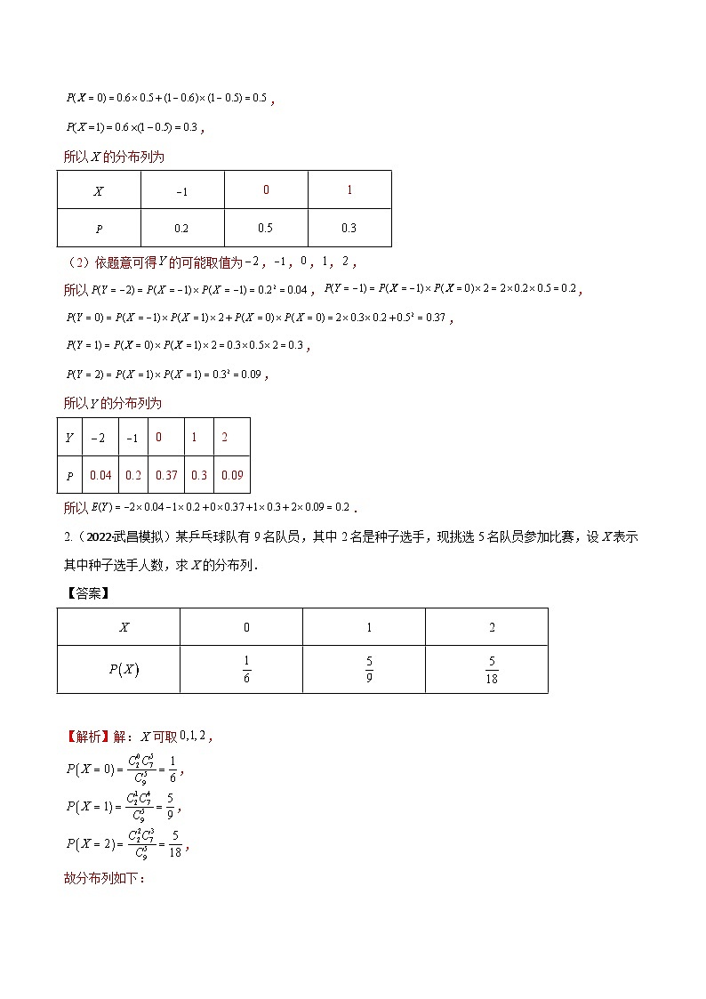 新高考数学一轮复习考点题型训练 9.8离散型随机变量及其分布列、数字特征（精练）（解析版）第3页