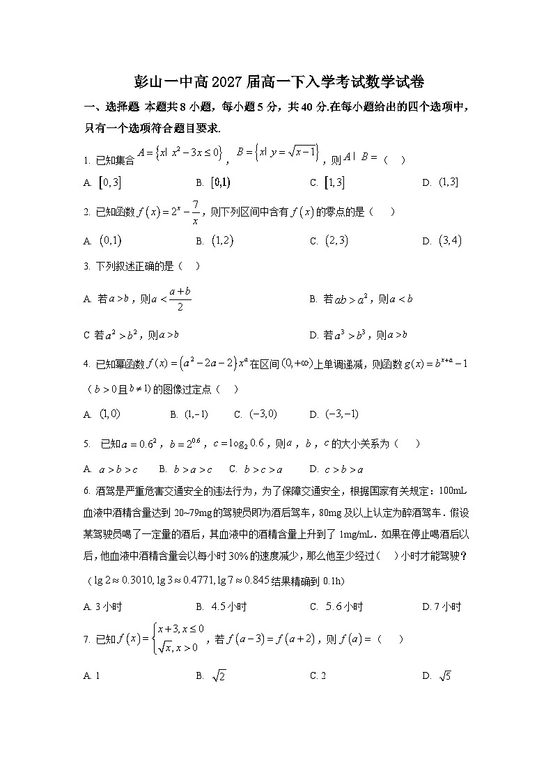 四川省眉山市彭山区第一中学2024-2025学年高一下学期开学考试 数学试题第1页