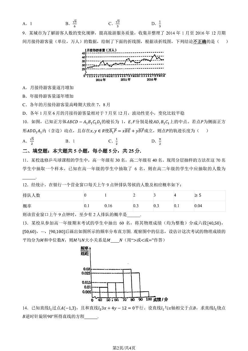 2024北京十一学校顺义学校高二（上）期中数学试卷（无答案）第2页