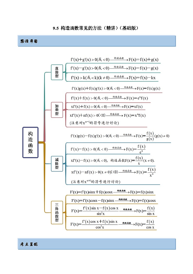 新高考数学一轮复习讲与练9.5 构造函数常见的方法（精讲）（基础版）（解析版）第1页