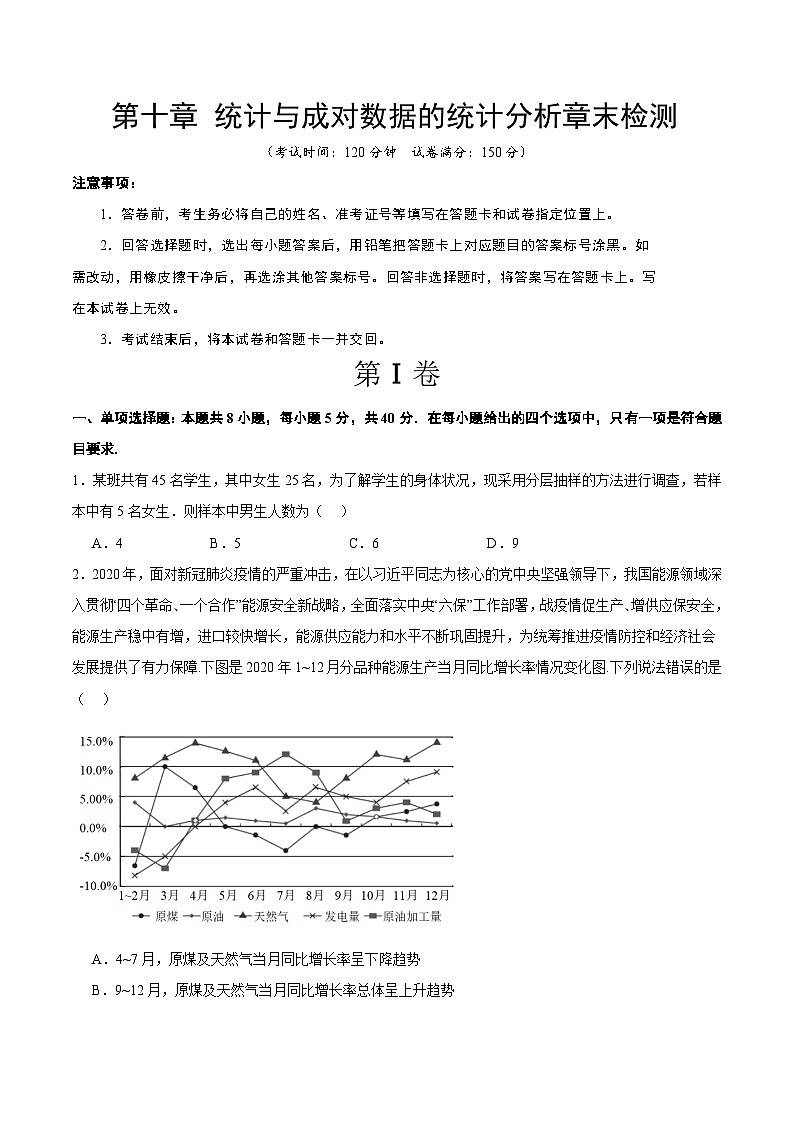 新高考数学一轮复习考点题型归纳讲练第十章 统计与成对数据的统计分析（综合检测）原卷版第1页