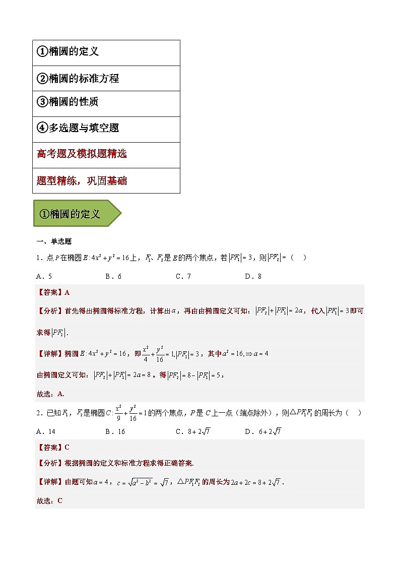 (艺考)新高考数学二轮复习高频考点选填题型精讲精练专题20 椭圆（解析版）第3页