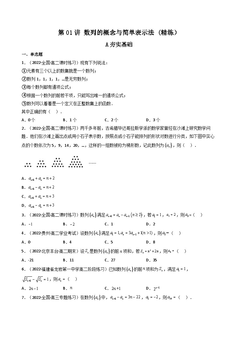 (艺考基础)新高考数学一轮复习精讲精练第01讲 数列的概念与简单表示法 (高频考点—精练）（原卷版）第1页