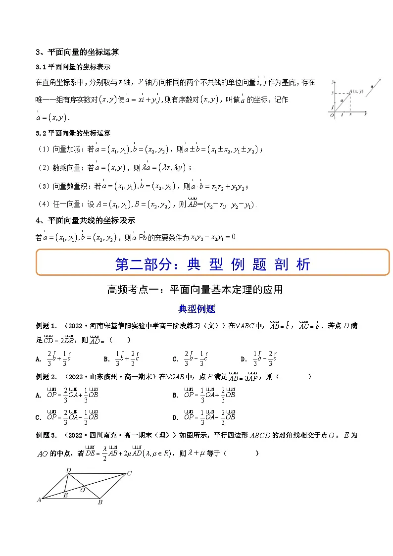 (艺考基础)新高考数学一轮复习精讲精练第02讲 平面向量基本定理及坐标表示 (高频考点—精讲）（原卷版）第2页