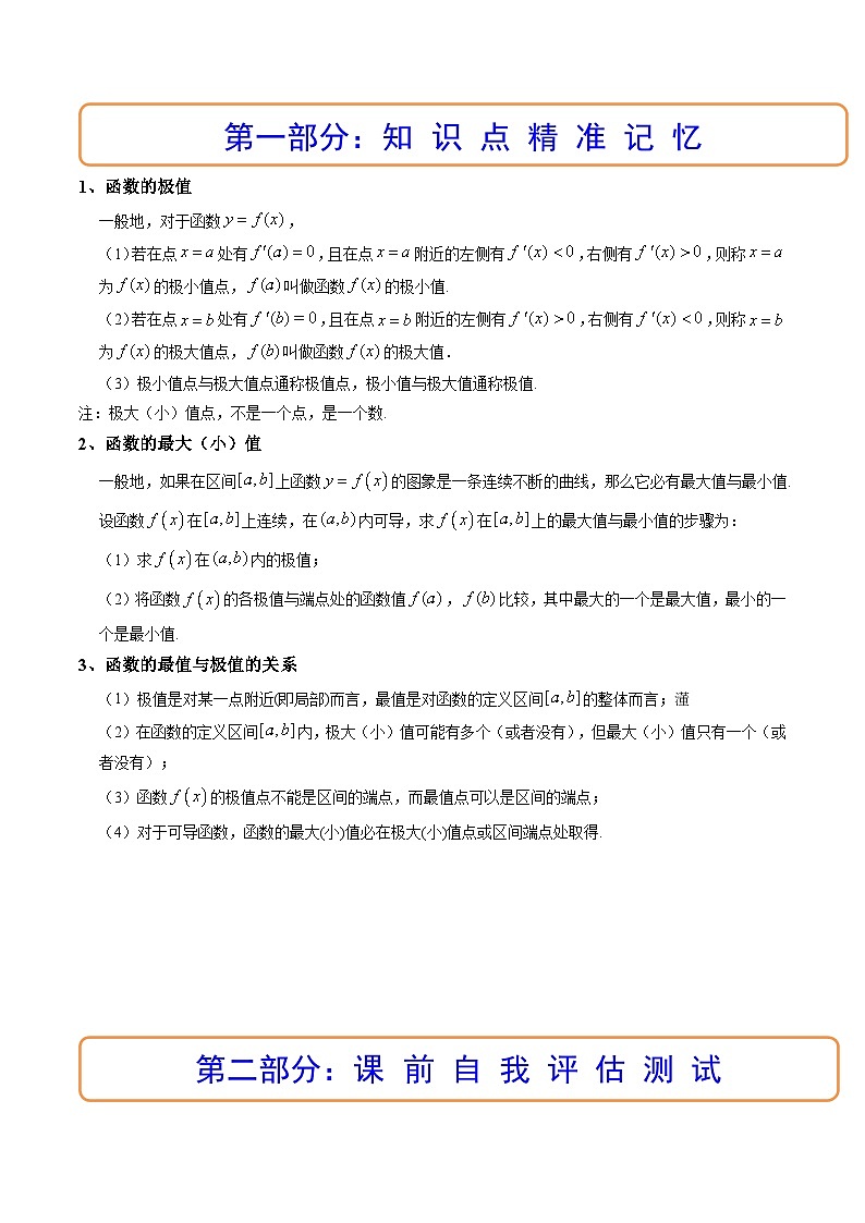 (艺考基础)新高考数学一轮复习精讲精练第03讲 导数与函数的极值、最值  (高频考点，精讲）（原卷版）第2页