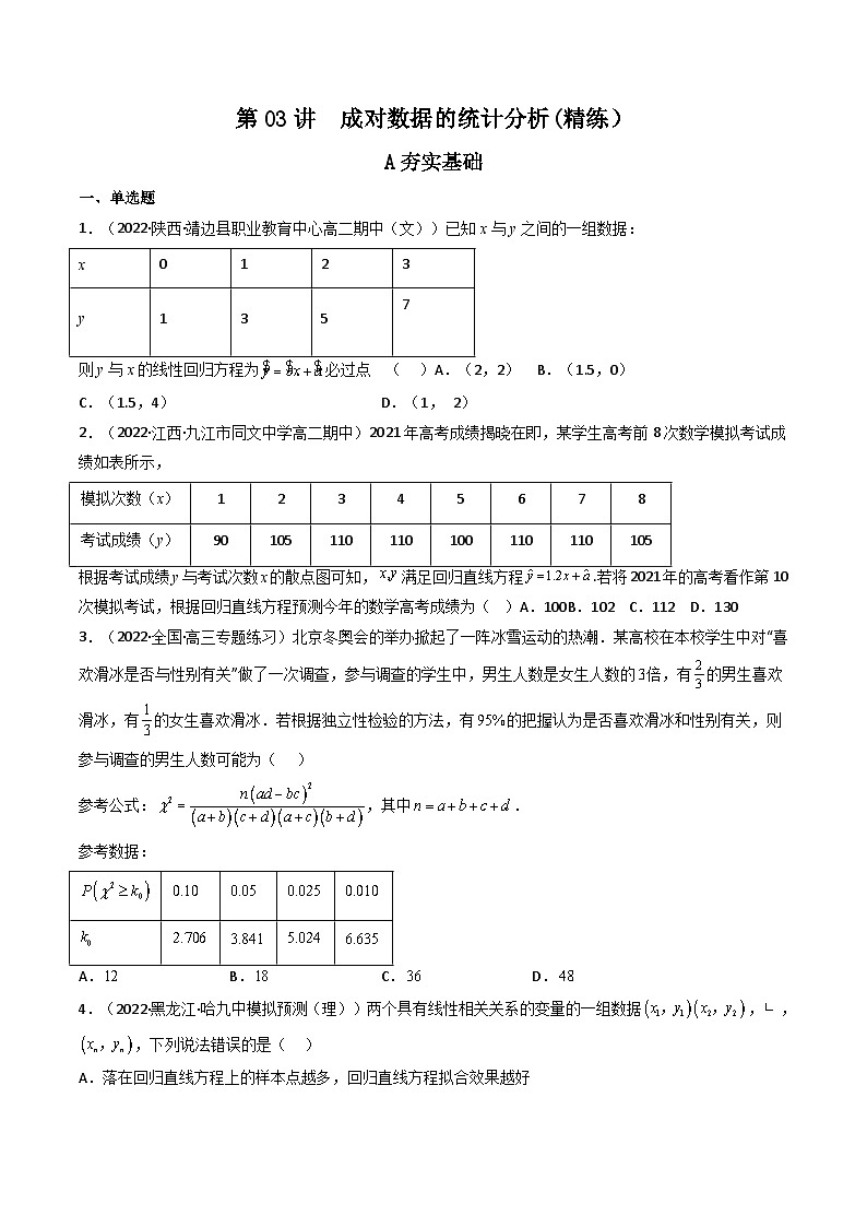 (艺考基础)新高考数学一轮复习精讲精练第03讲 成对数据的统计分析 (高频考点，精练）（原卷版）第1页