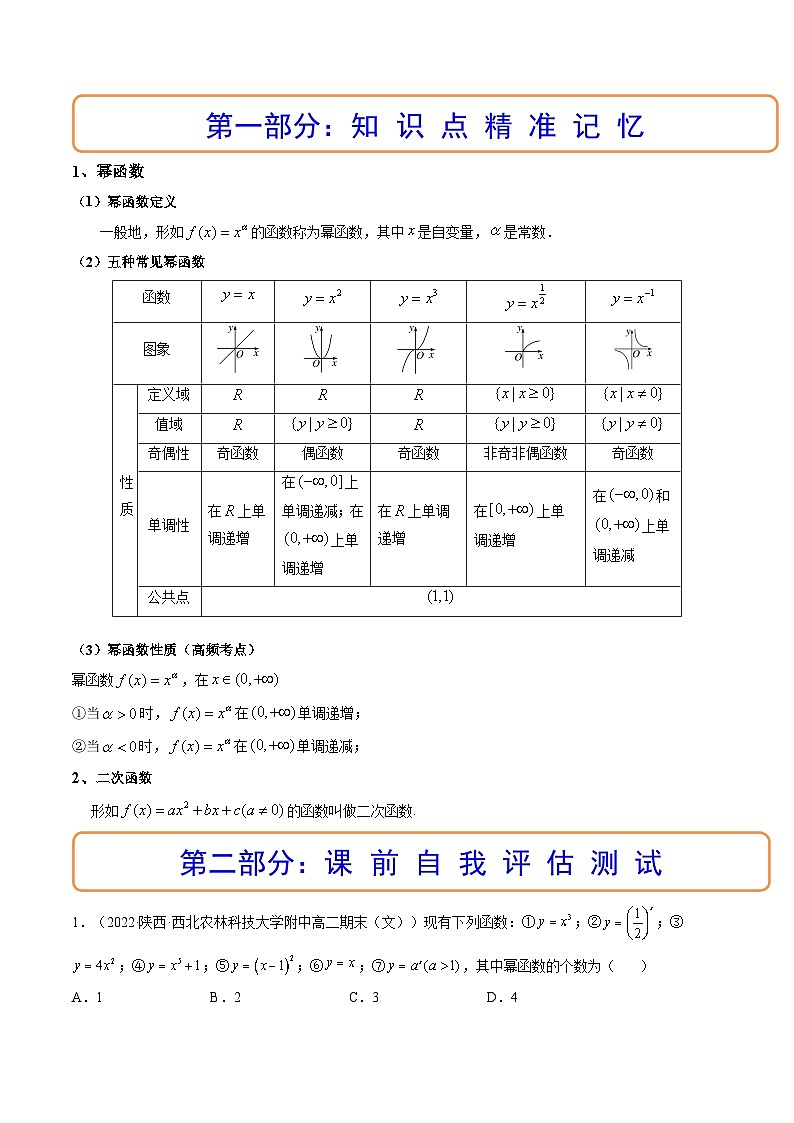 (艺考基础)新高考数学一轮复习精讲精练第04讲 幂函数与二次函数 (高频考点-精讲）（原卷版）第2页