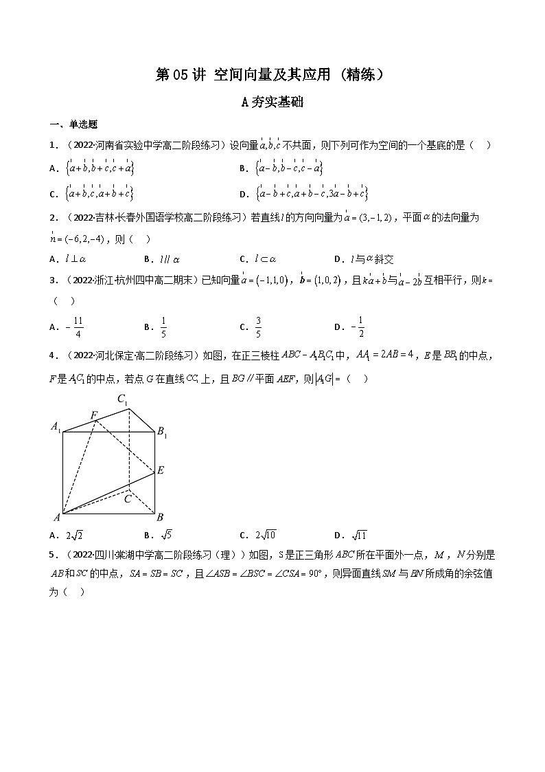 (艺考基础)新高考数学一轮复习精讲精练第05讲 空间向量及其应用 (高频考点—精练）（原卷版）第1页