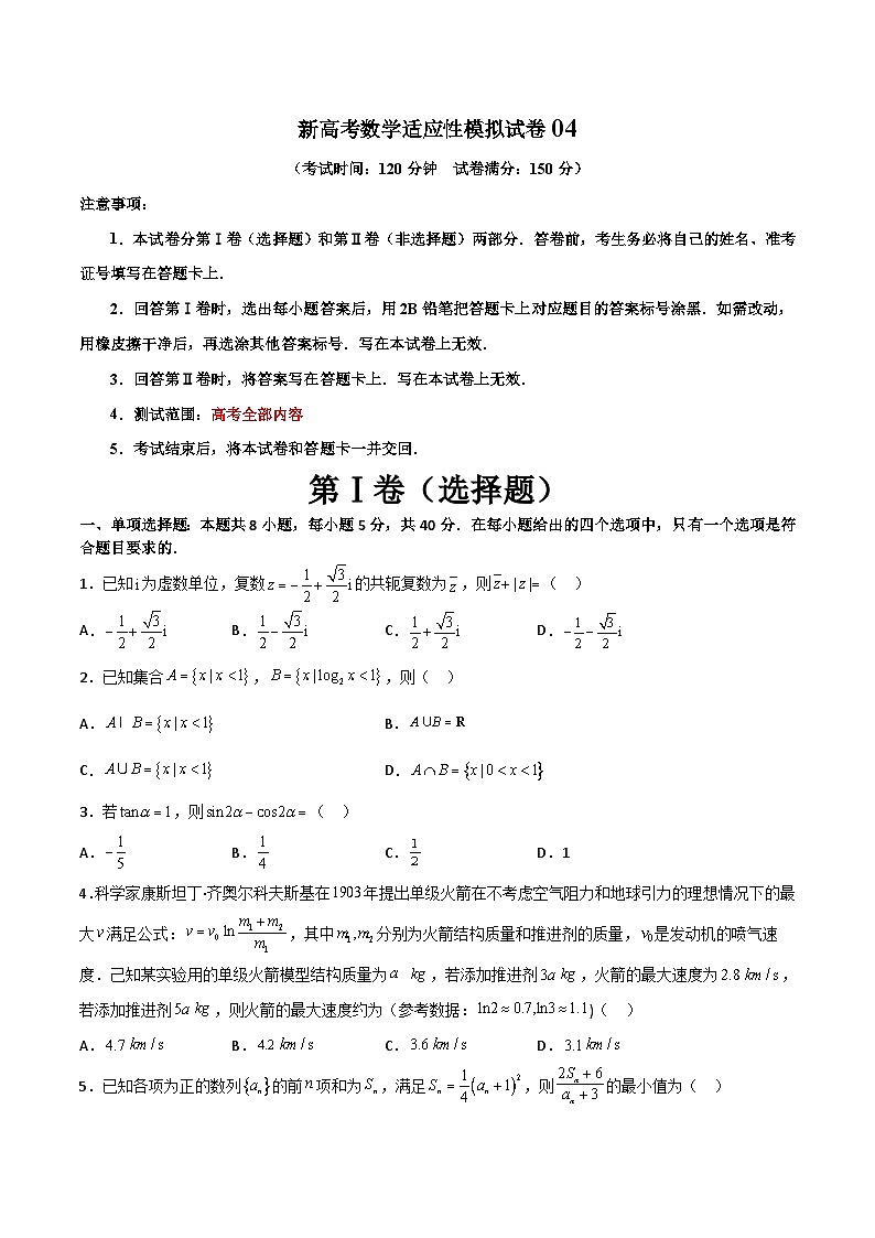 新高考数学适应性模拟试卷04（原卷版）第1页