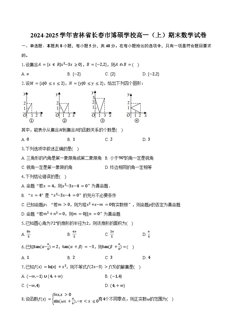 2024-2025学年吉林省长春市博硕学校高一（上）期末数学试卷（含答案）第1页