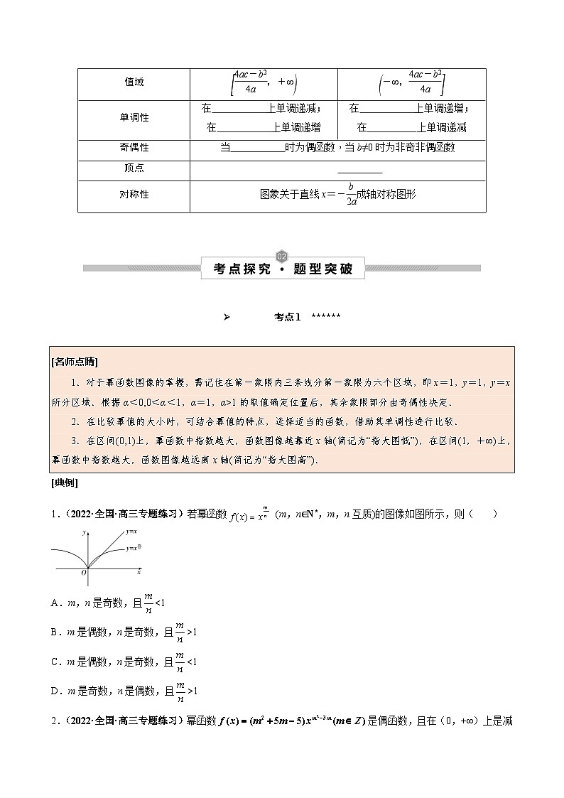 新高考数学一轮复习考点探究与题型突破训练第10讲 幂函数与二次函数（原卷版）第2页
