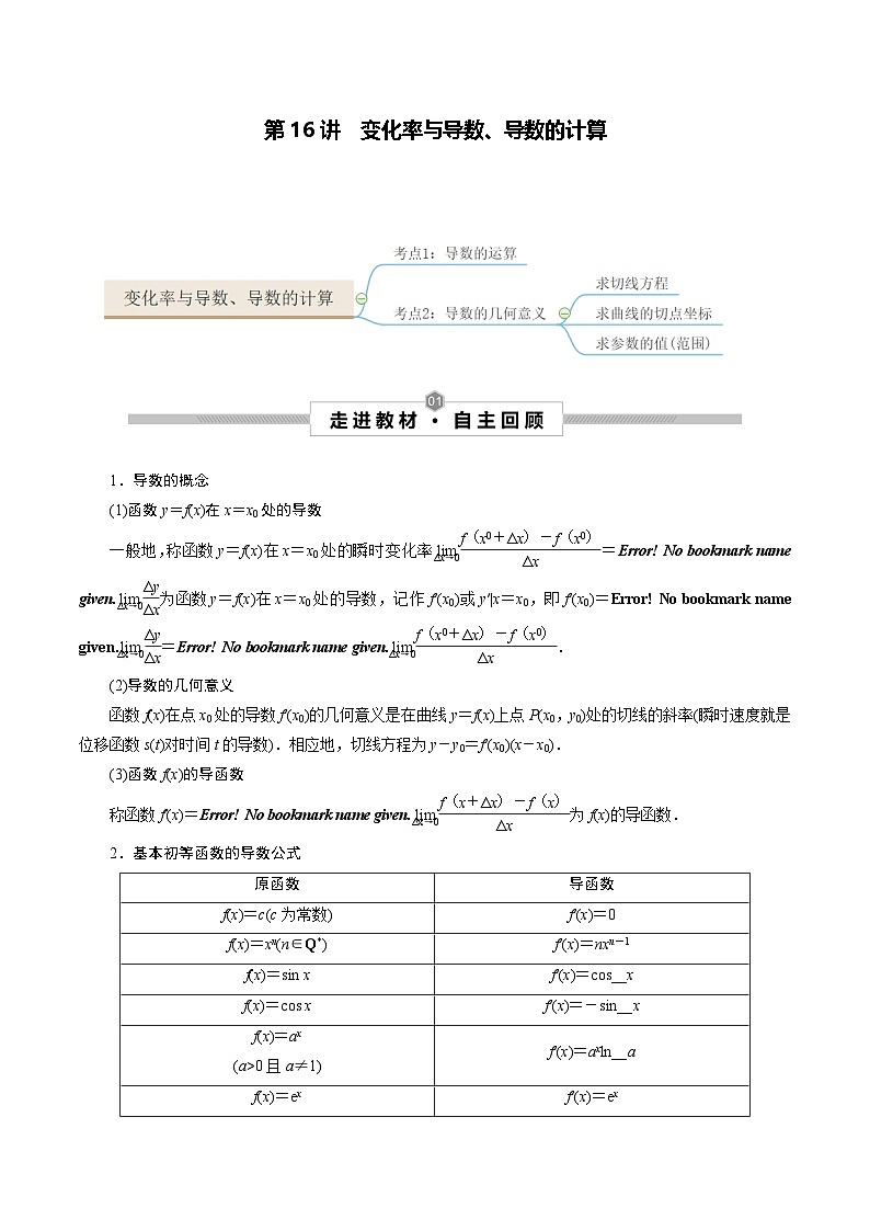 新高考数学一轮复习考点探究与题型突破训练第16讲 变化率与导数、导数的计算（解析版）第1页