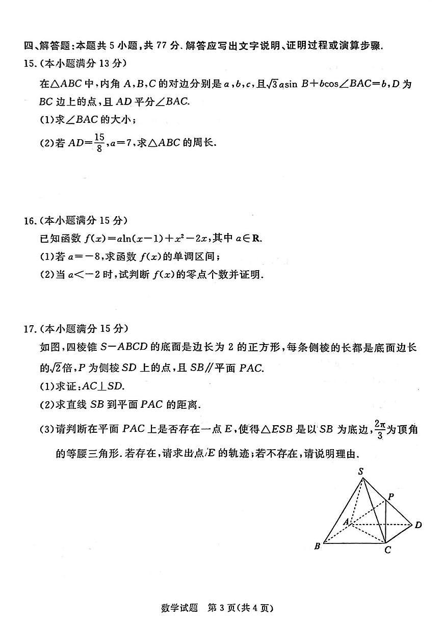 2025届广东省湛江市高三一模 普通高考测试（一） 数学试题及答案解析第3页