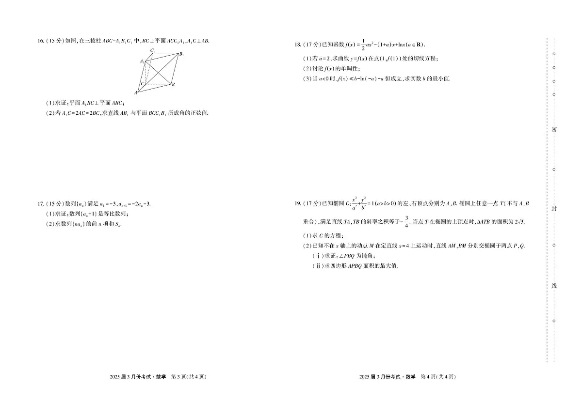2025届陕西菁师教育联盟高三下学期3月联考-数学试题+答案第2页