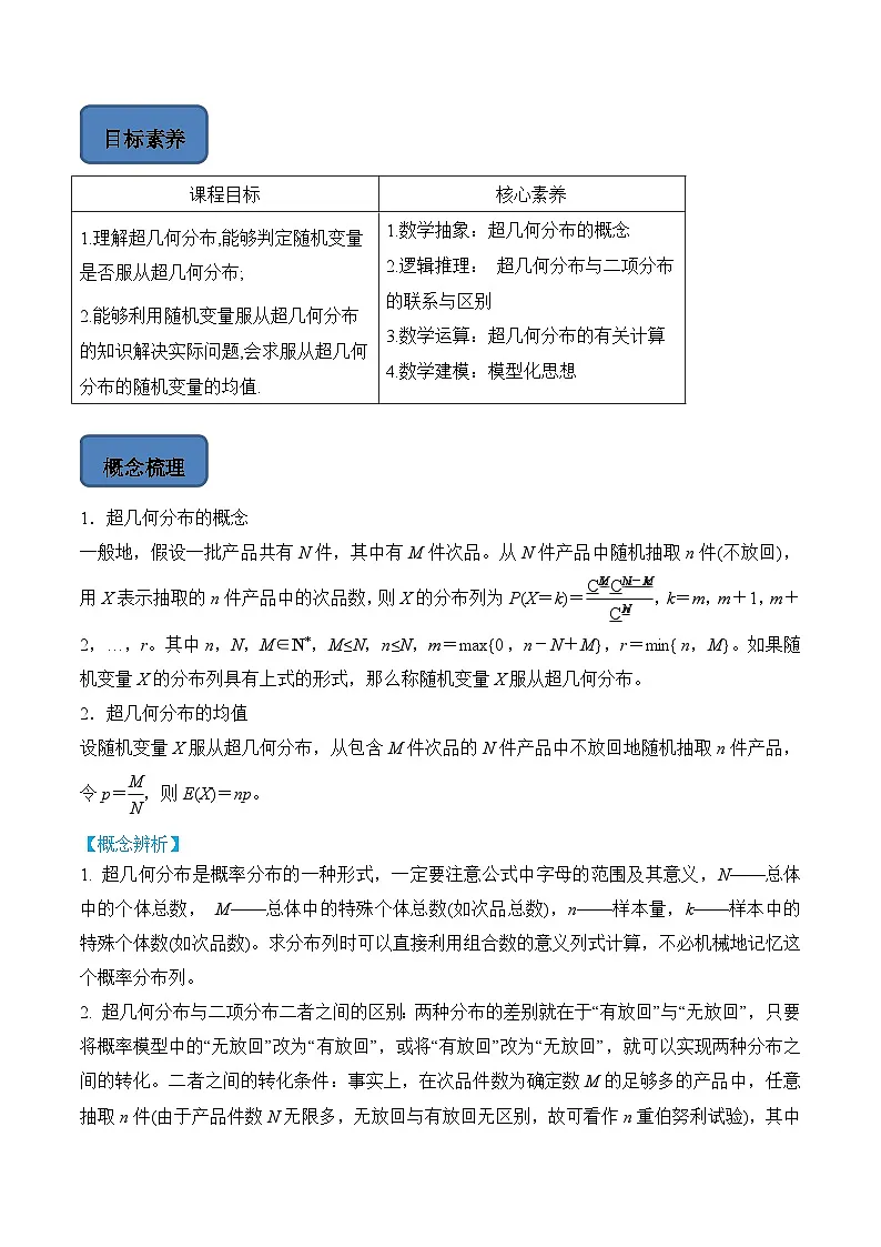 人教A版高中数学（选择性必修第三册）题型汇总+跟踪练习7.4.2 超几何分布（解析版）第2页
