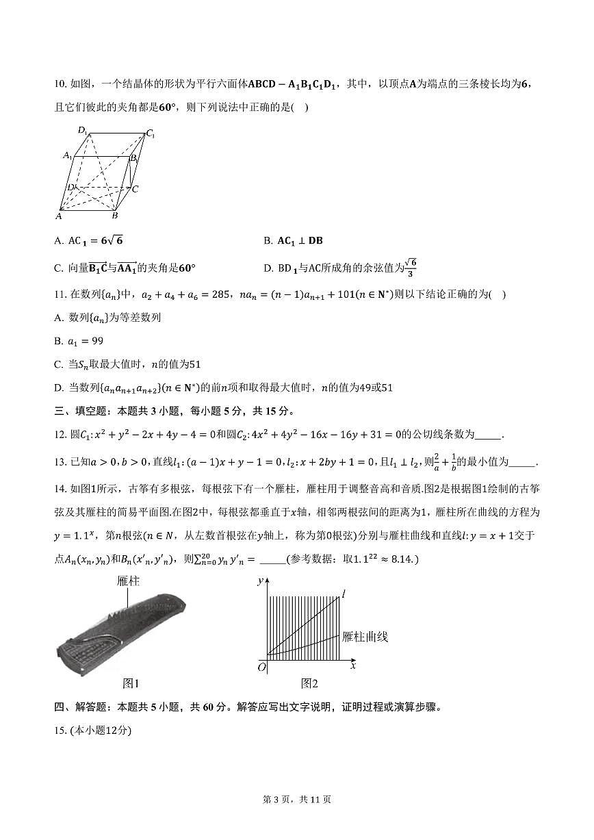 吉林省八校2024-2025学年高二（上）期末联考数学试卷（含答案）第3页