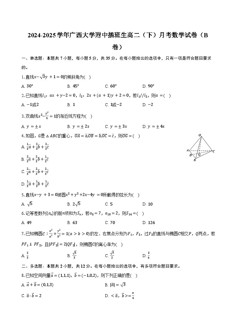 2024-2025学年广西大学附中插班生高二（下）月考数学试卷（B卷）（含答案）第1页