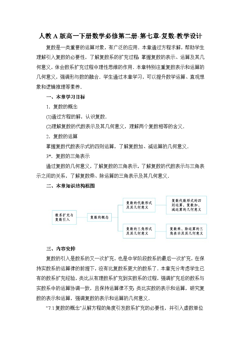 人教A版高一下册数学必修第二册-第七章-复数【教学设计】第1页