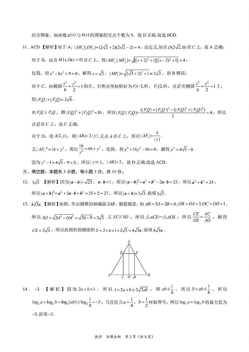 2025年高三数学2月大联考后强化卷 数学-2025届高三2月大联考考后强化卷（新课标卷）（全解全析）第3页