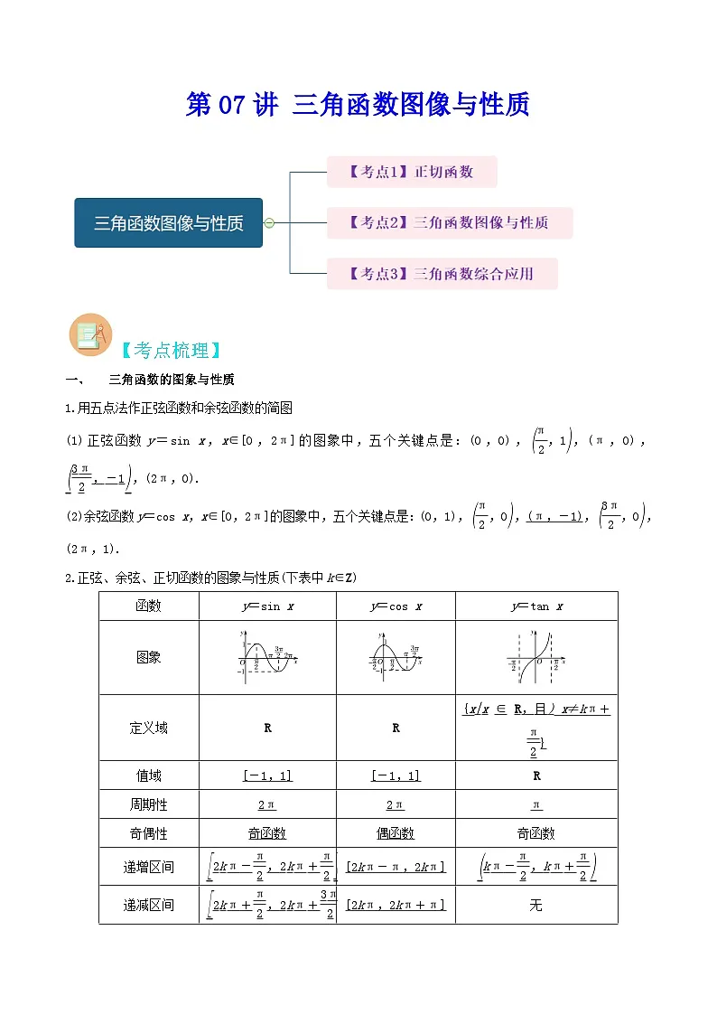 （上海专用）新高考数学二轮满分训练第07讲 三角函数图像与性质（原卷版）第1页