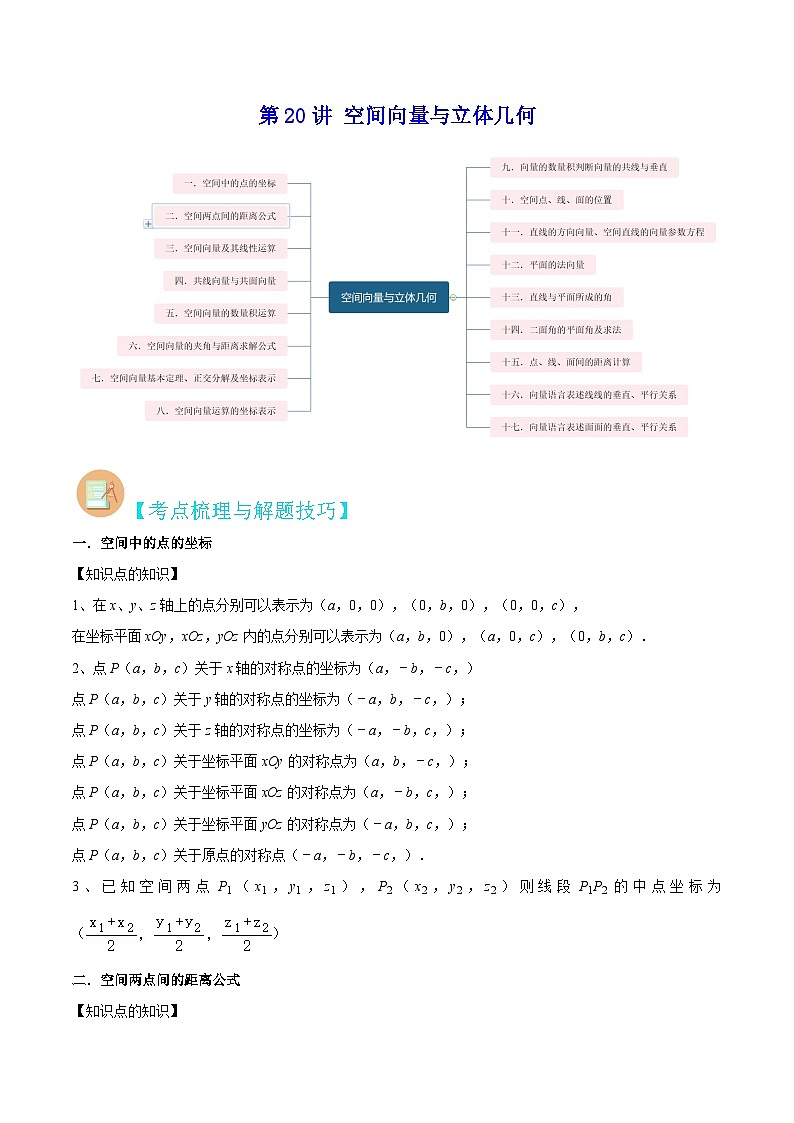 （上海专用）新高考数学二轮满分训练第20讲 空间向量与立体几何（解析版）第1页