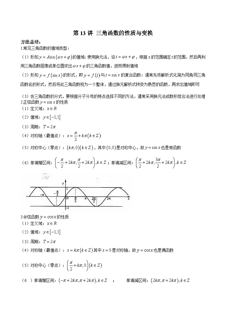 新高考数学二轮复习高分突破训练第13讲 三角函数的性质与变换（原卷版）第1页