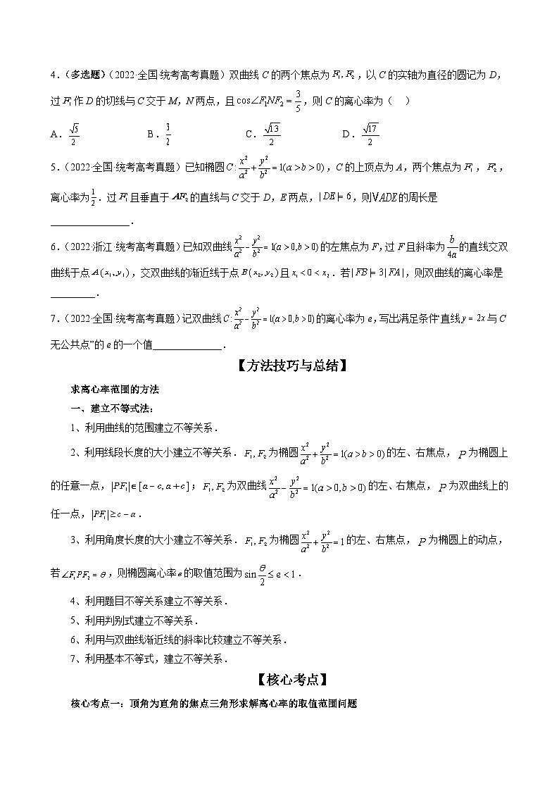 新高考数学三轮冲刺解题技巧精讲精练专题11 离心率问题速解（原卷版）第2页