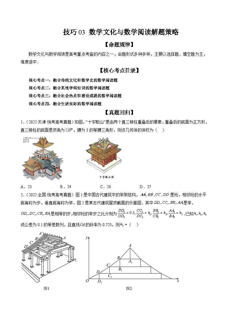 新高考数学三轮冲刺解题技巧精讲精练技巧03 数学文化与数学阅读解题策略（原卷版）第1页