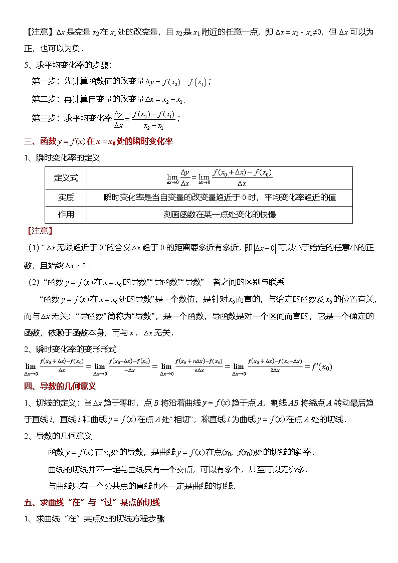 人教A版高中数学(选择性必修第二册)题型分类归纳讲与练5.1 导数的概念及其意义（6大题型）精讲（原卷版）第2页