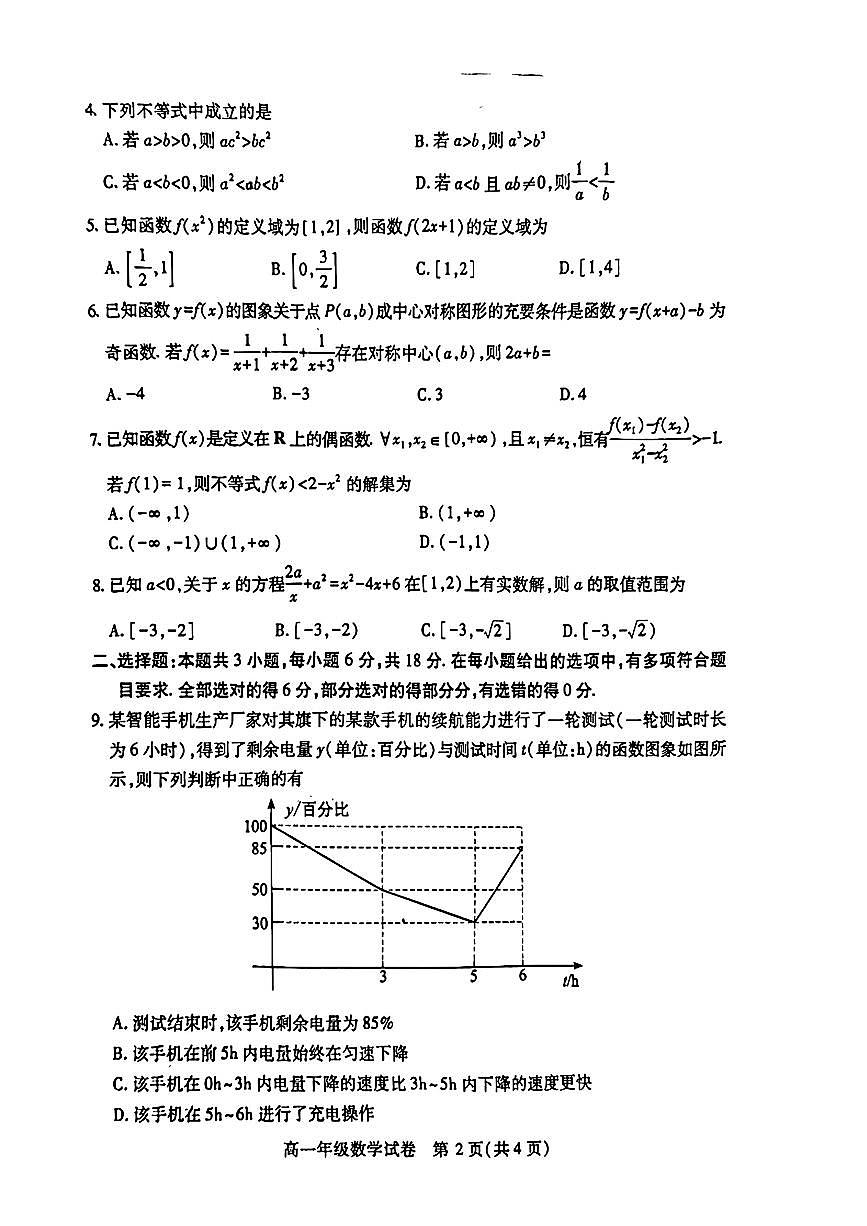 数学-湖北省武汉市部分学校2024-2025学年度高一年级第一学期期中调研考试试题和答案第2页